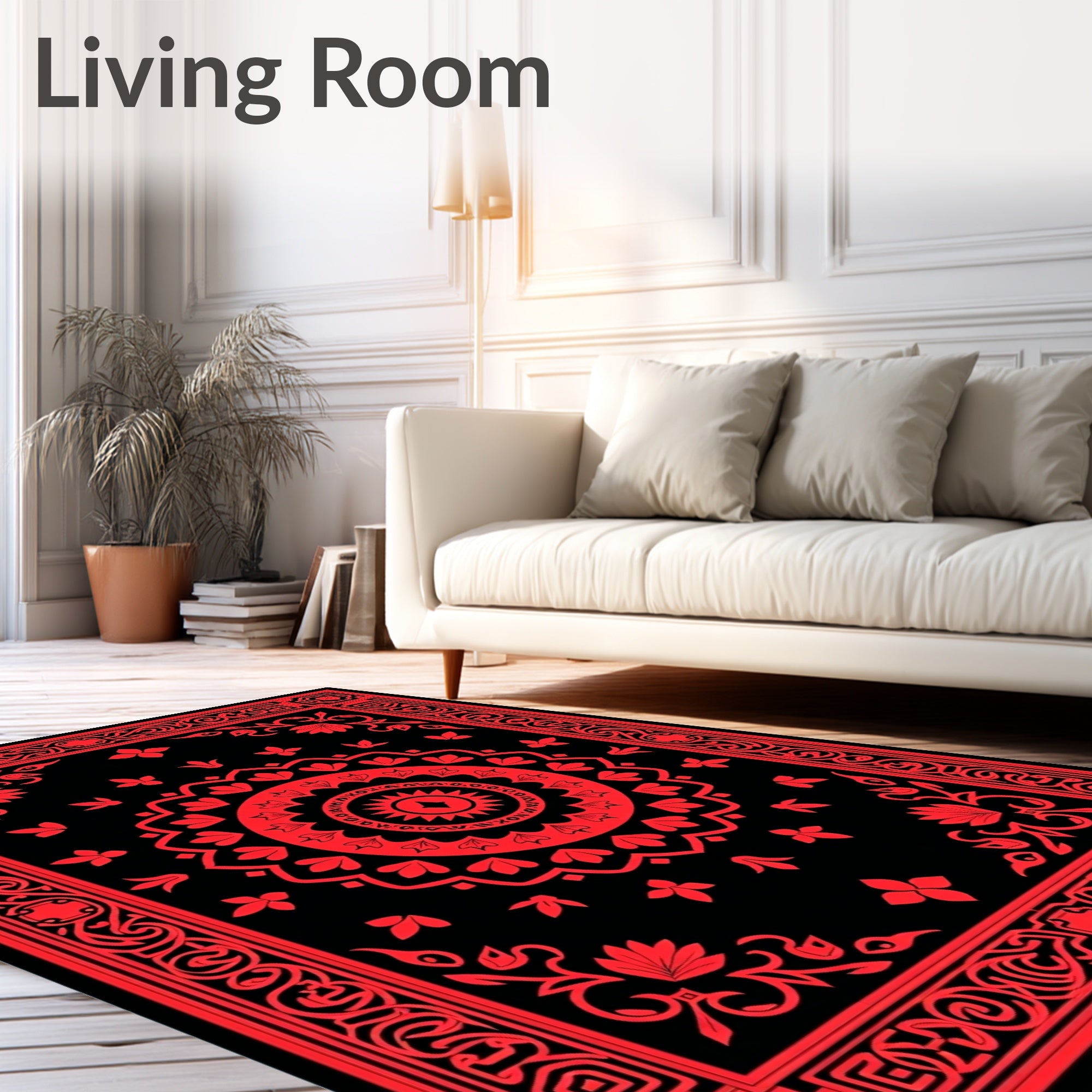 Red Floral Medallion Border Rug