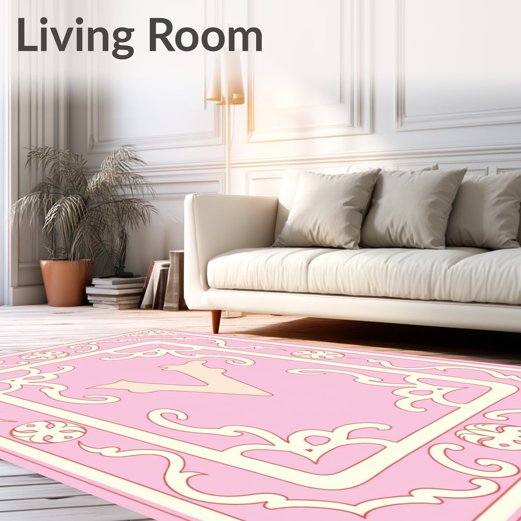 Pink Ivory Ornate Vintage Letter V Rug
