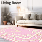 Pink Ivory Ornate Vintage Letter V Rug