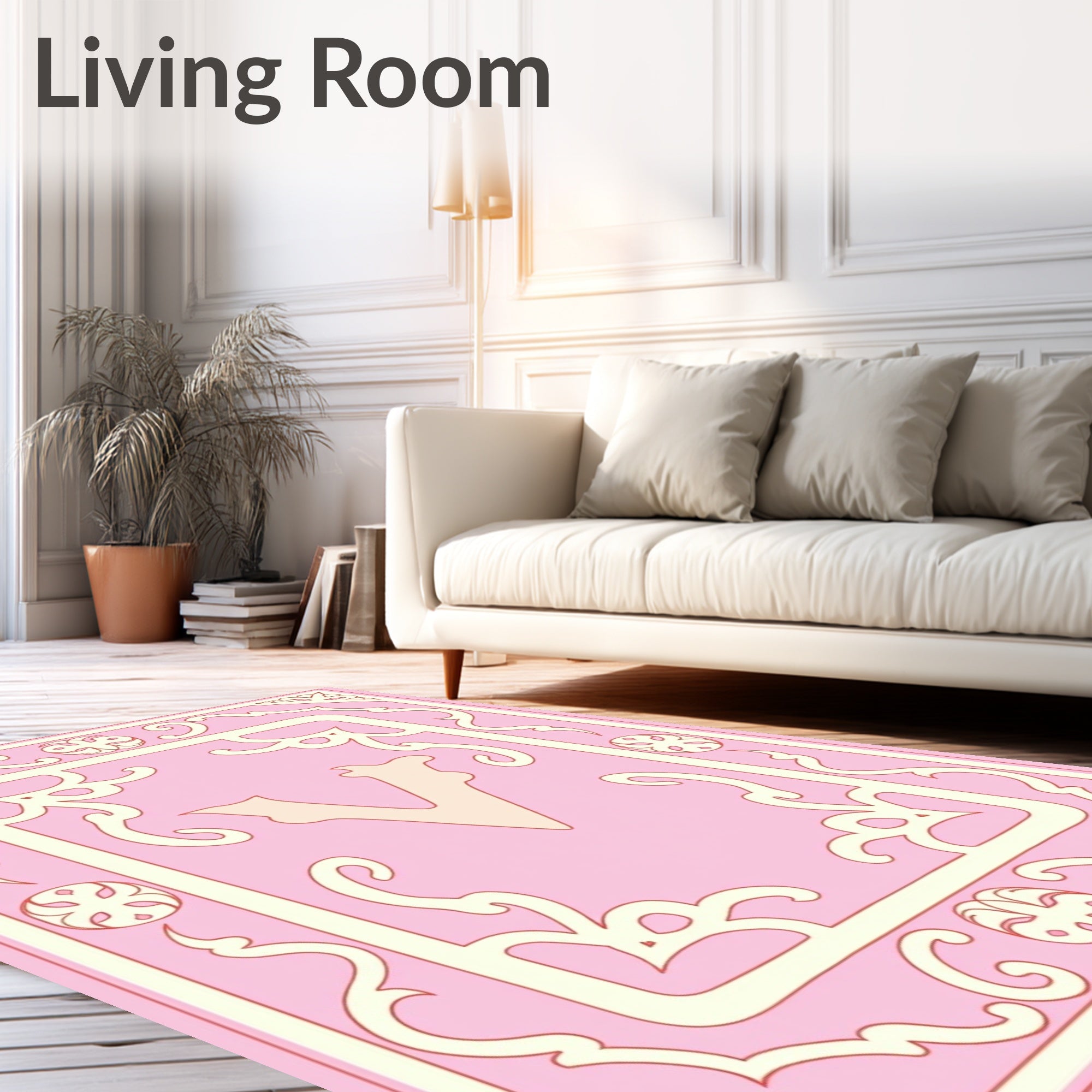 Pink Ivory Ornate Vintage Letter V Rug