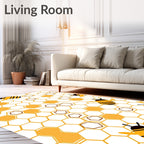 Whimsical Yellow Bee Honeycomb Scene Rug