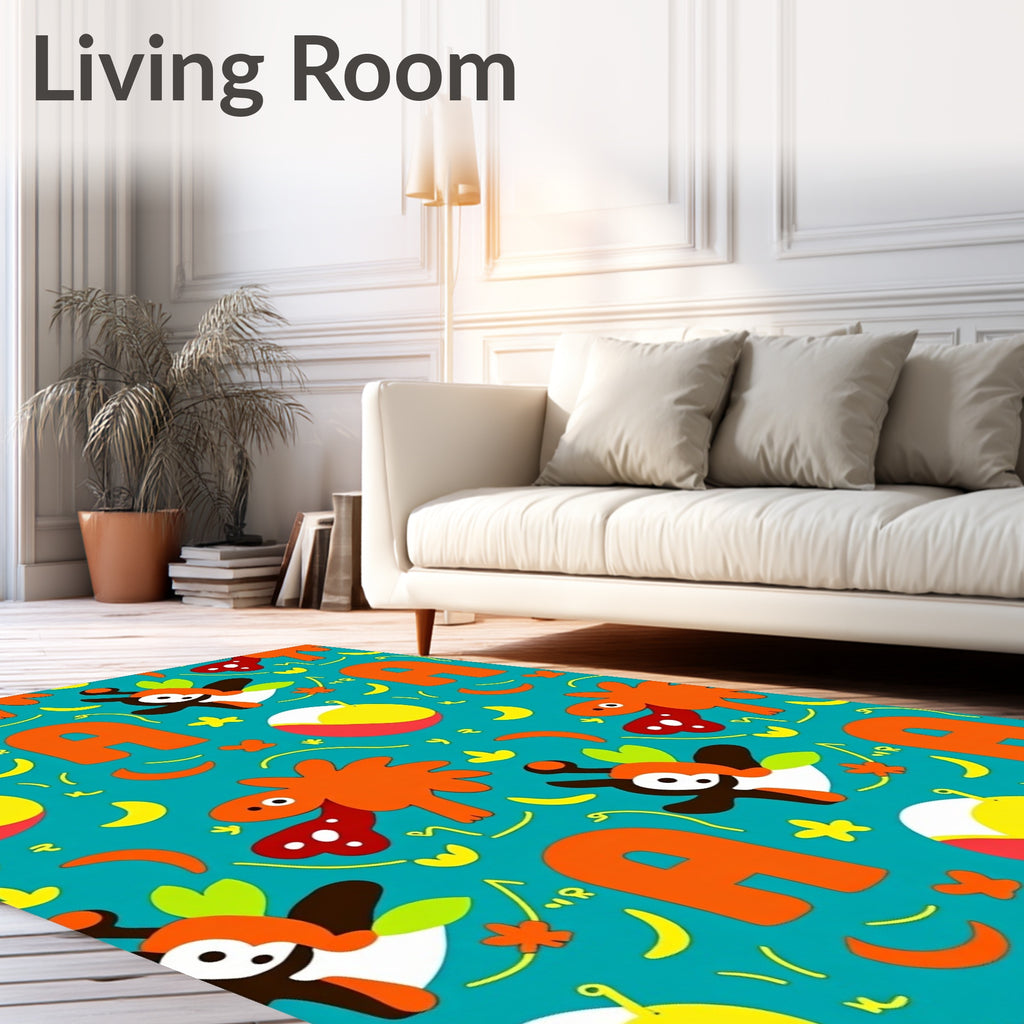 Whimsical Orange Creatures Alphabet Rug