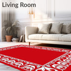 Crimson White Floral Border Frame Rug