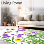 Whimsical Yellow Floral Bee Meadow Rug