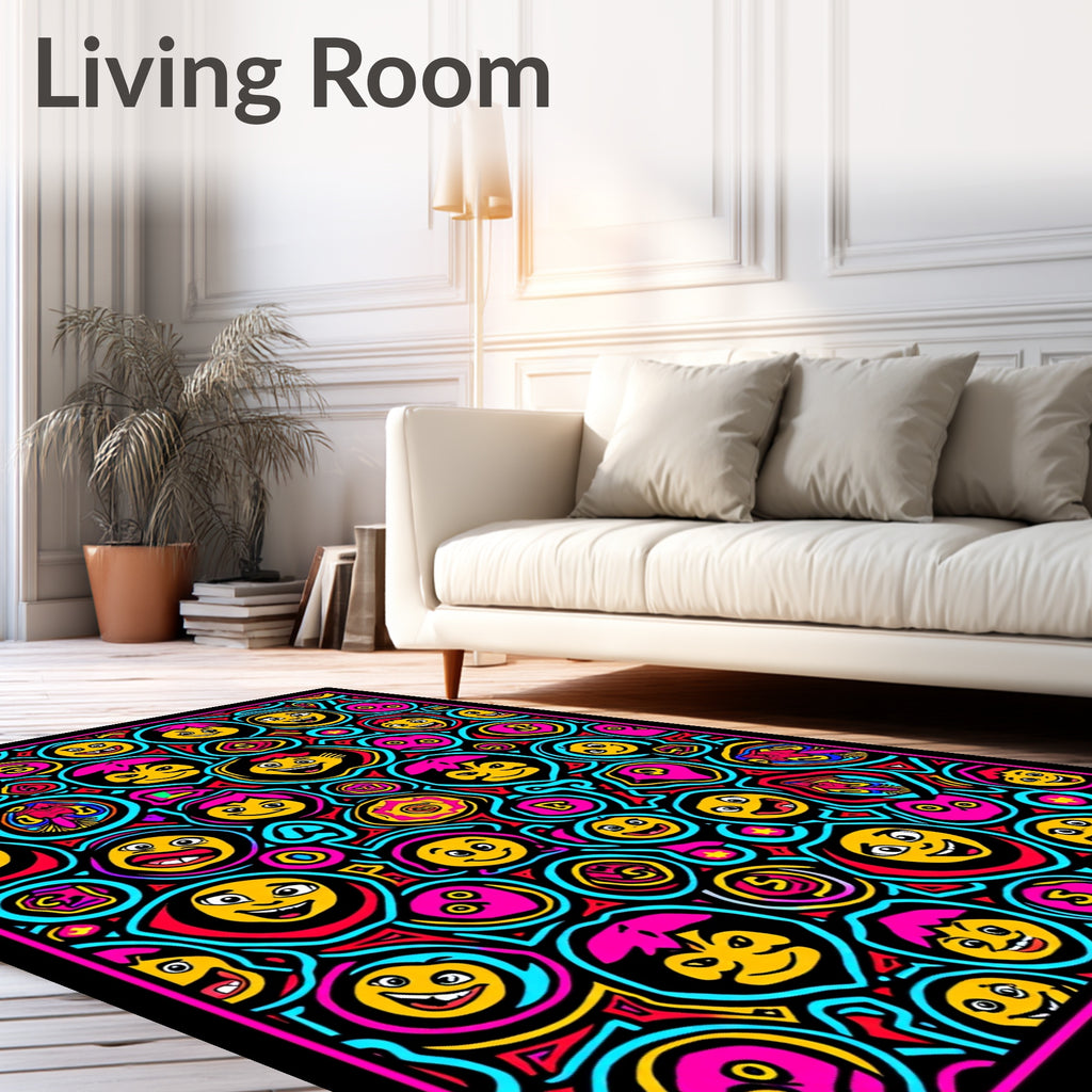 Vibrant Playful Faces Colorful Abstract Rug