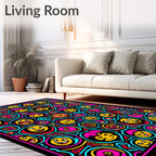 Vibrant Playful Faces Colorful Abstract Rug