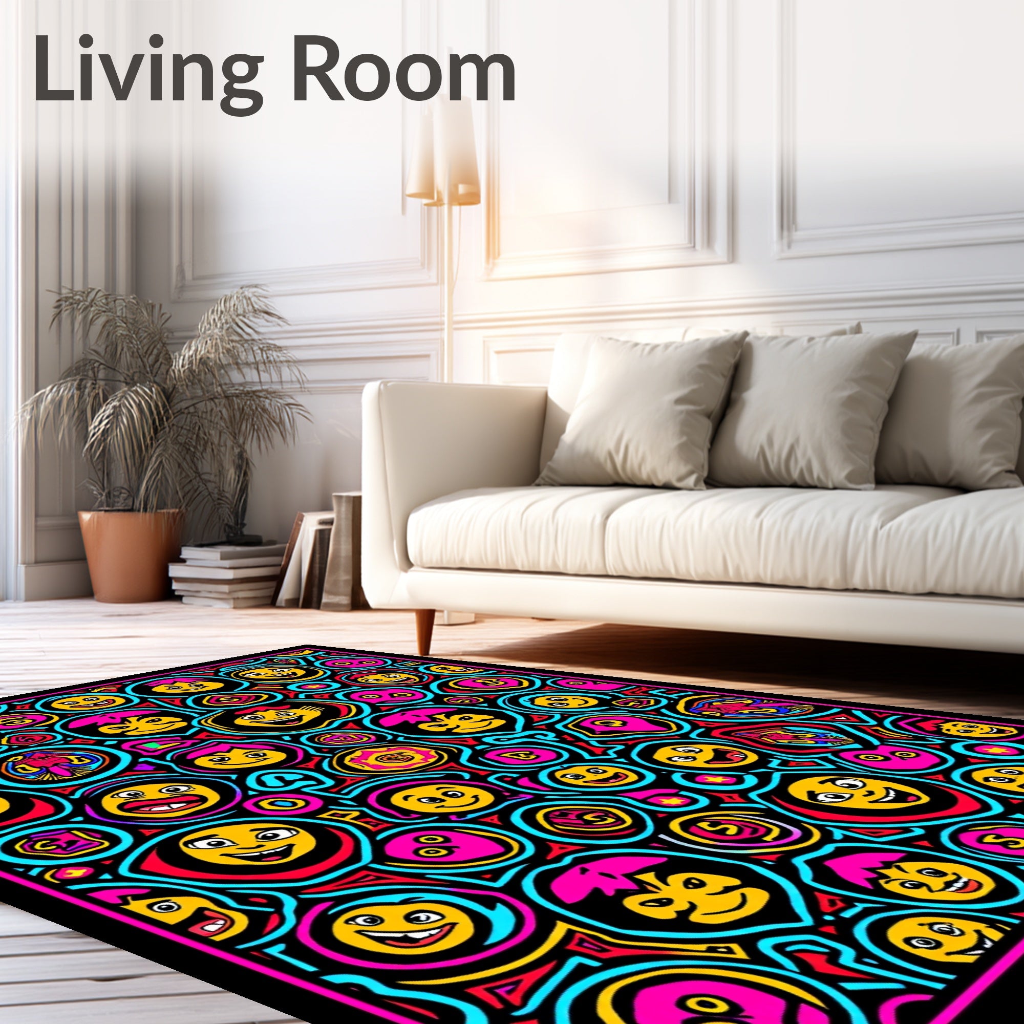 Vibrant Playful Faces Colorful Abstract Rug