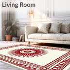 Crimson Sunburst Tribal Border Rug