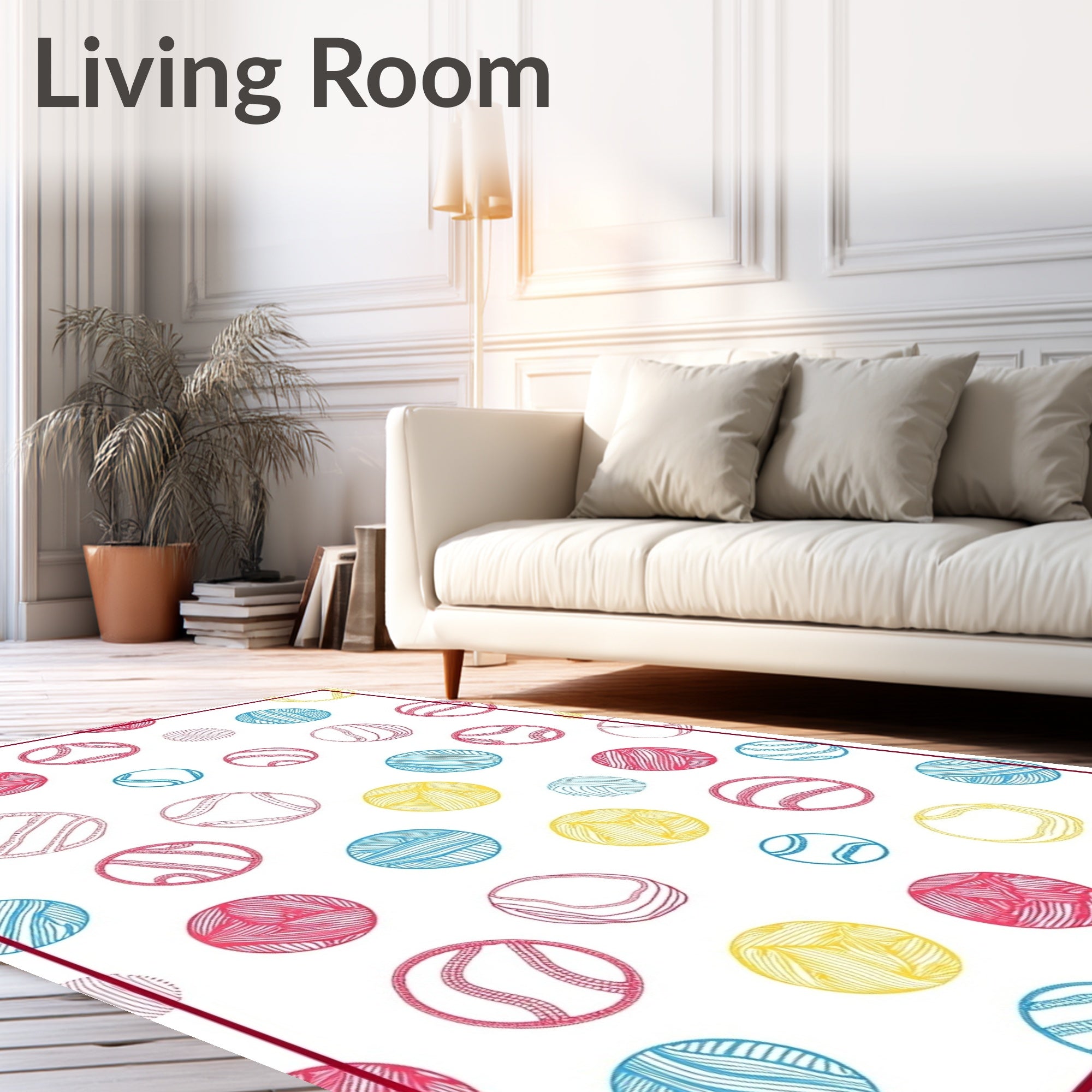 Colorful Drawn Circles Yarn Balls Rug