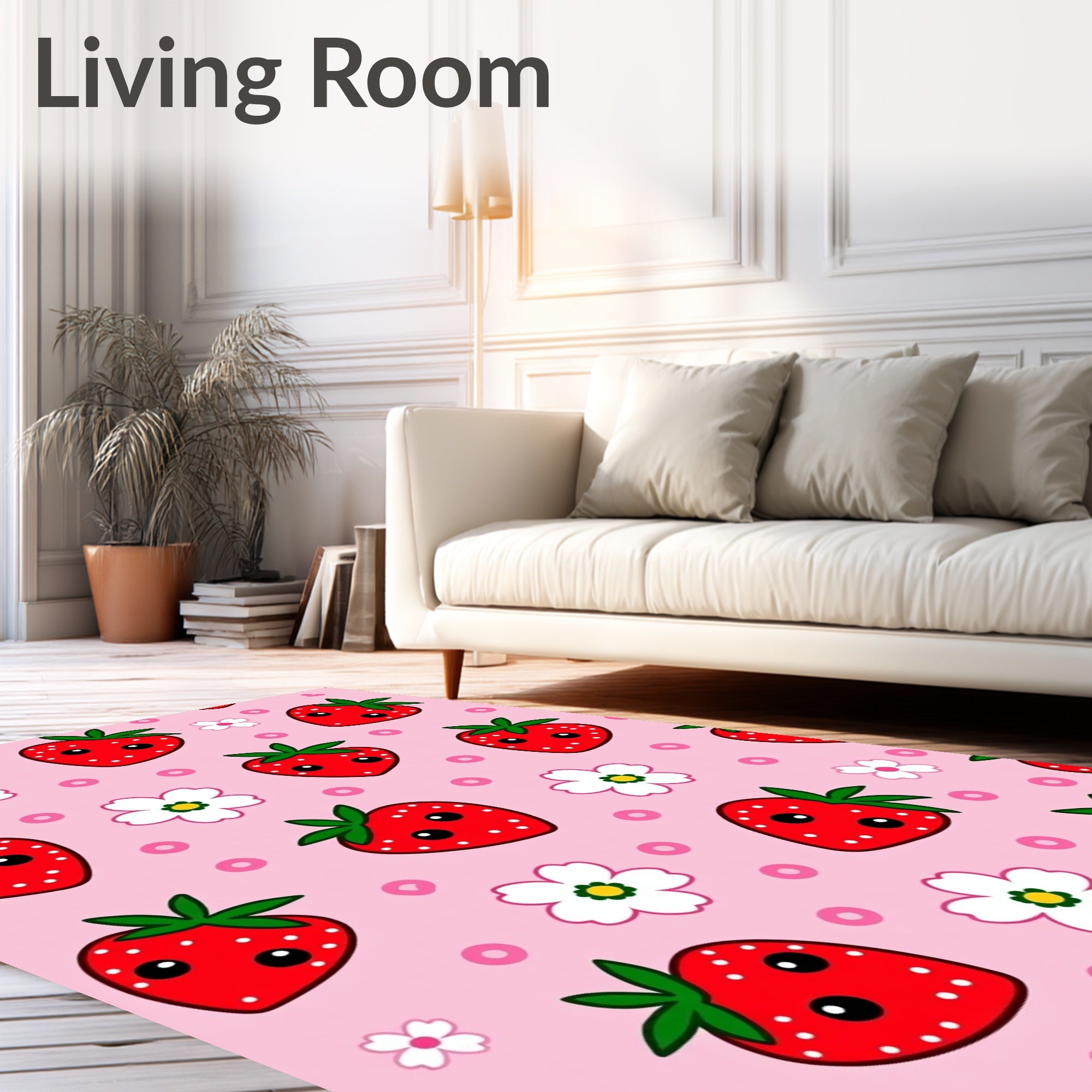 Cute Strawberry Flower Dots Rug