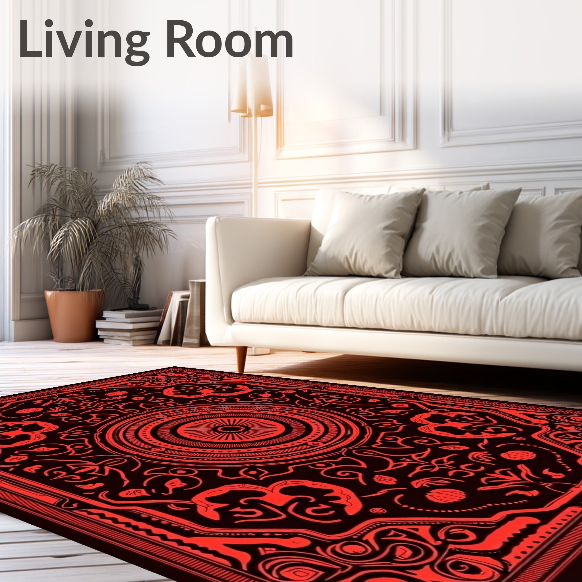 Bold Crimson Floral Mandala Rug