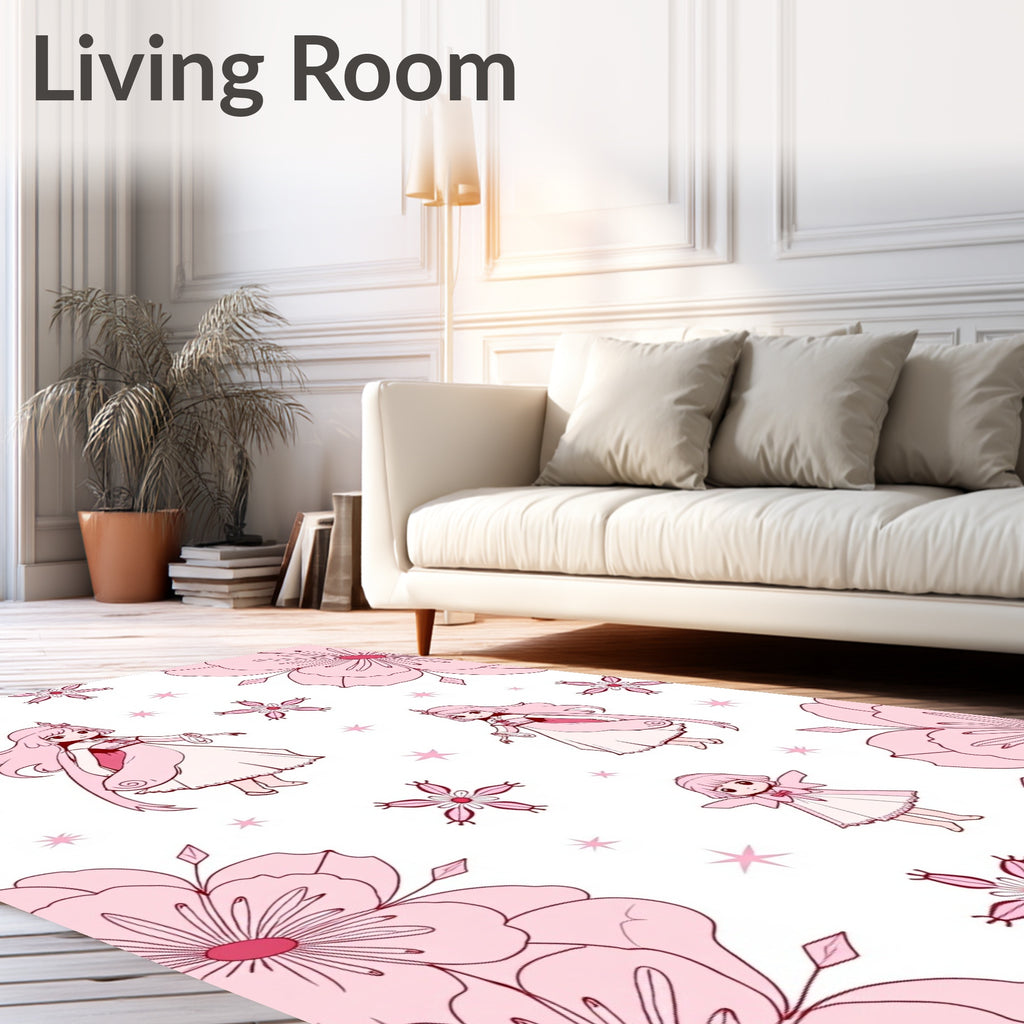 Pink Cherry Blossom Girls Stars Rug