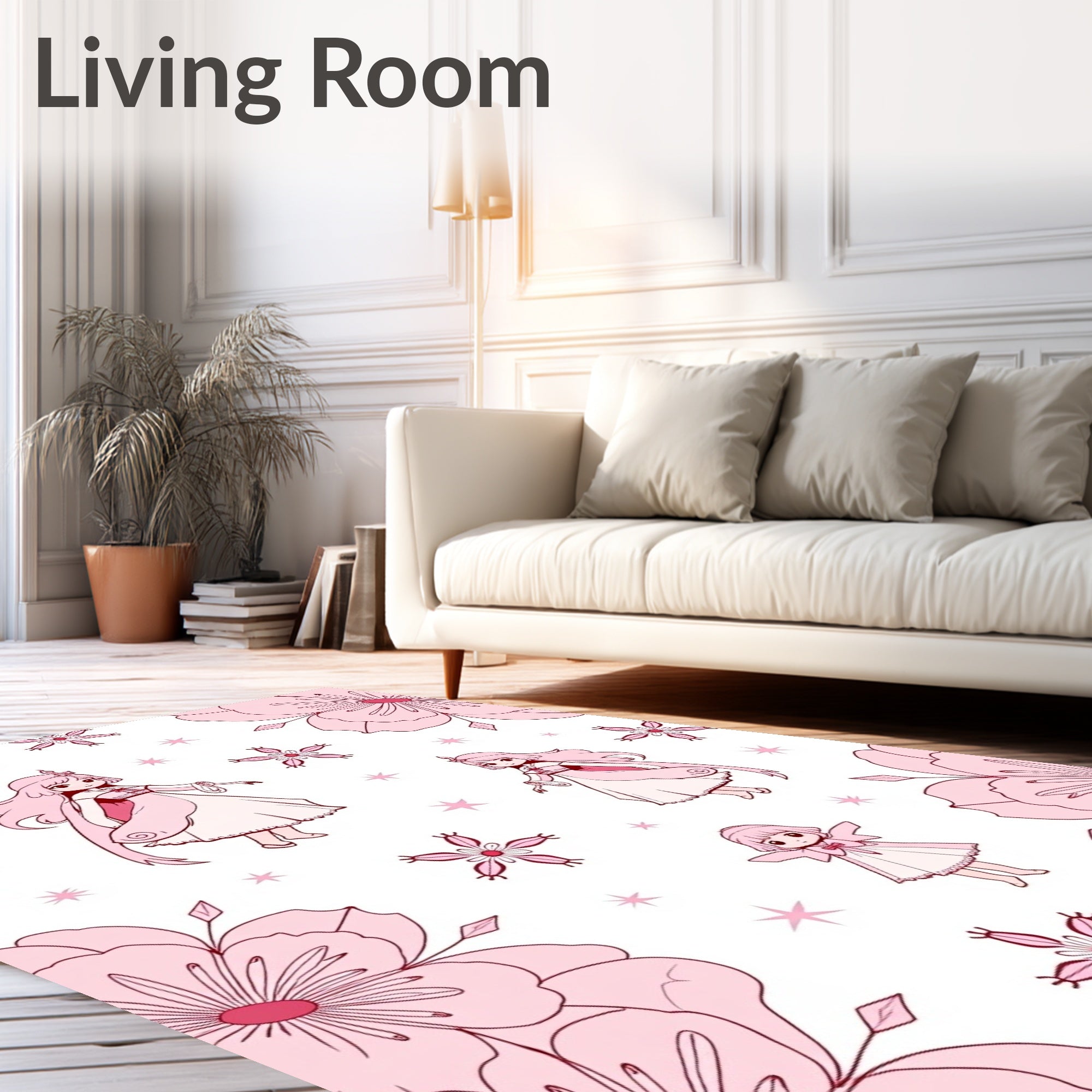 Pink Cherry Blossom Girls Stars Rug