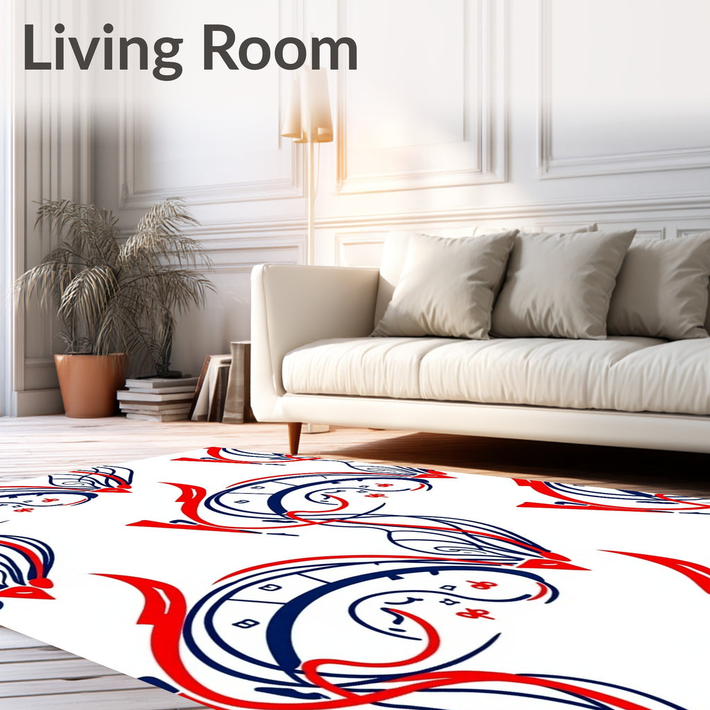 Bold Red Blue Swirls Abstract Rug