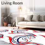 Bold Red Blue Swirls Abstract Rug