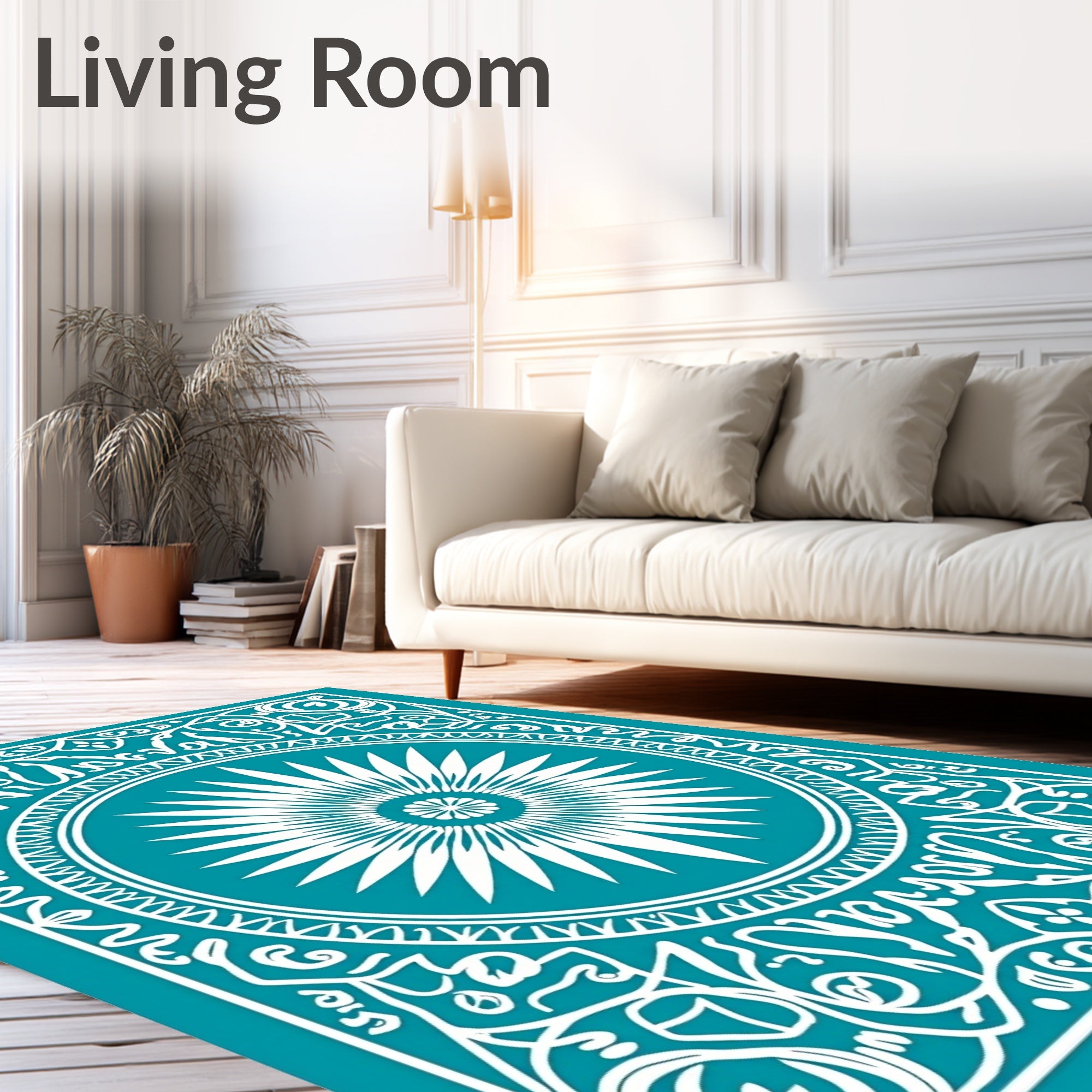 Oceanic White Sunburst Mandala Rug