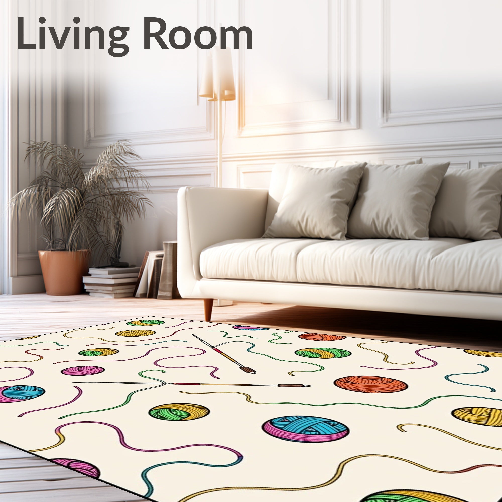 Handcrafted Colorful Yarn Knitting Needles Rug