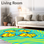 Cute Yellow Kitties Blue Swirls Rug