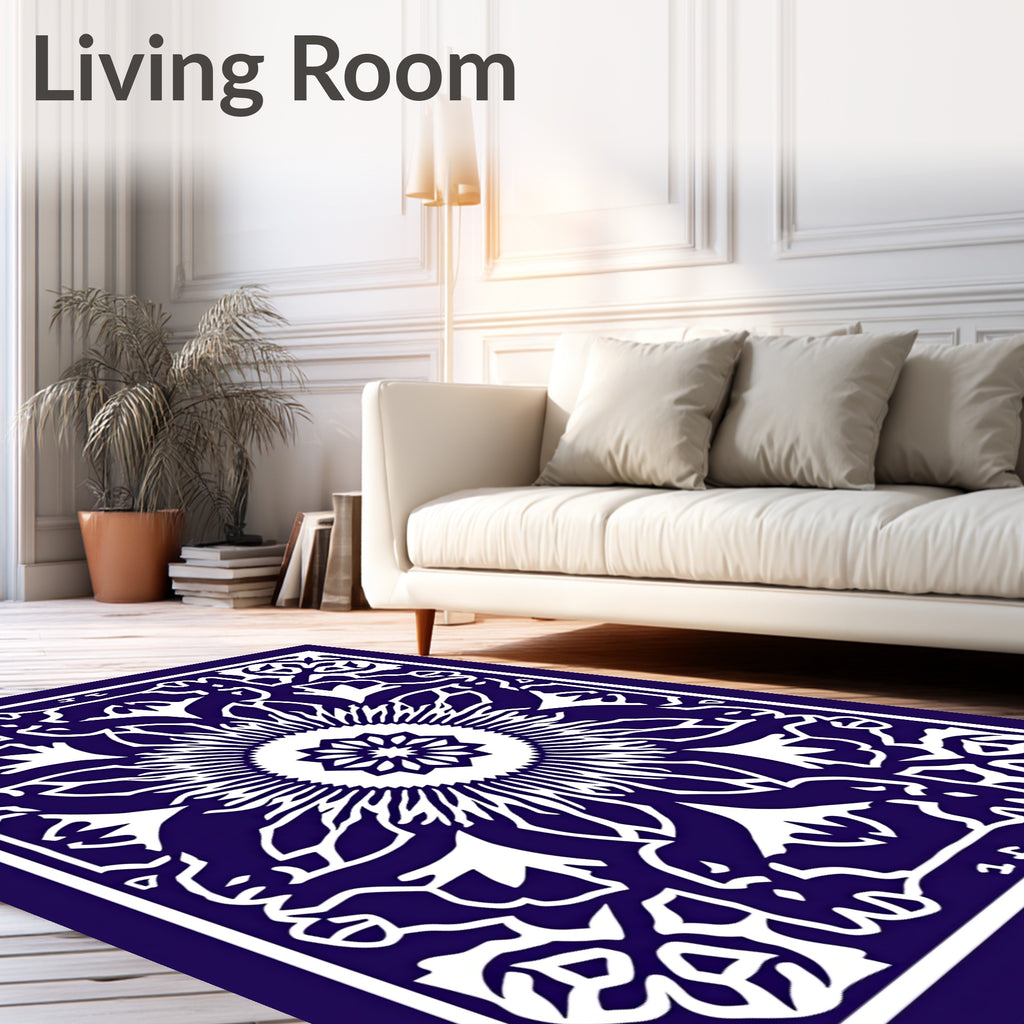Deep Indigo Sunburst Floral Medallion Rug