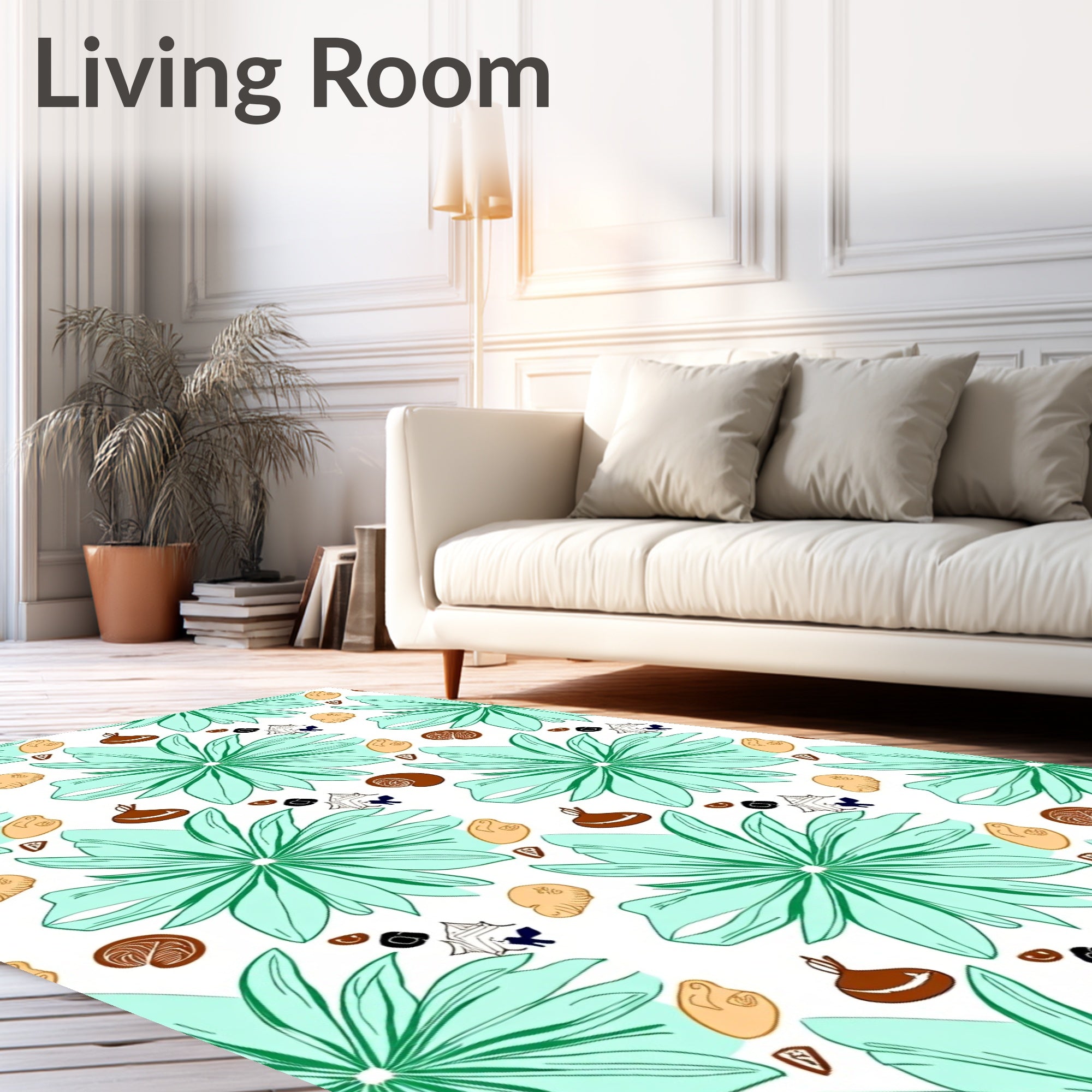 Mint Green Blooming Starbursts Scattered Elements Rug