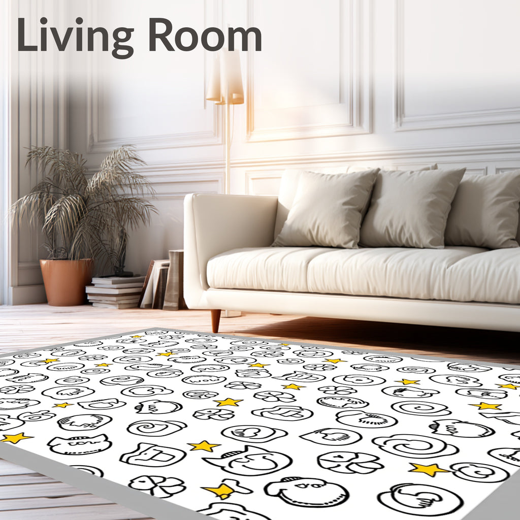 Cute Cartoon Faces Yellow Star Rug