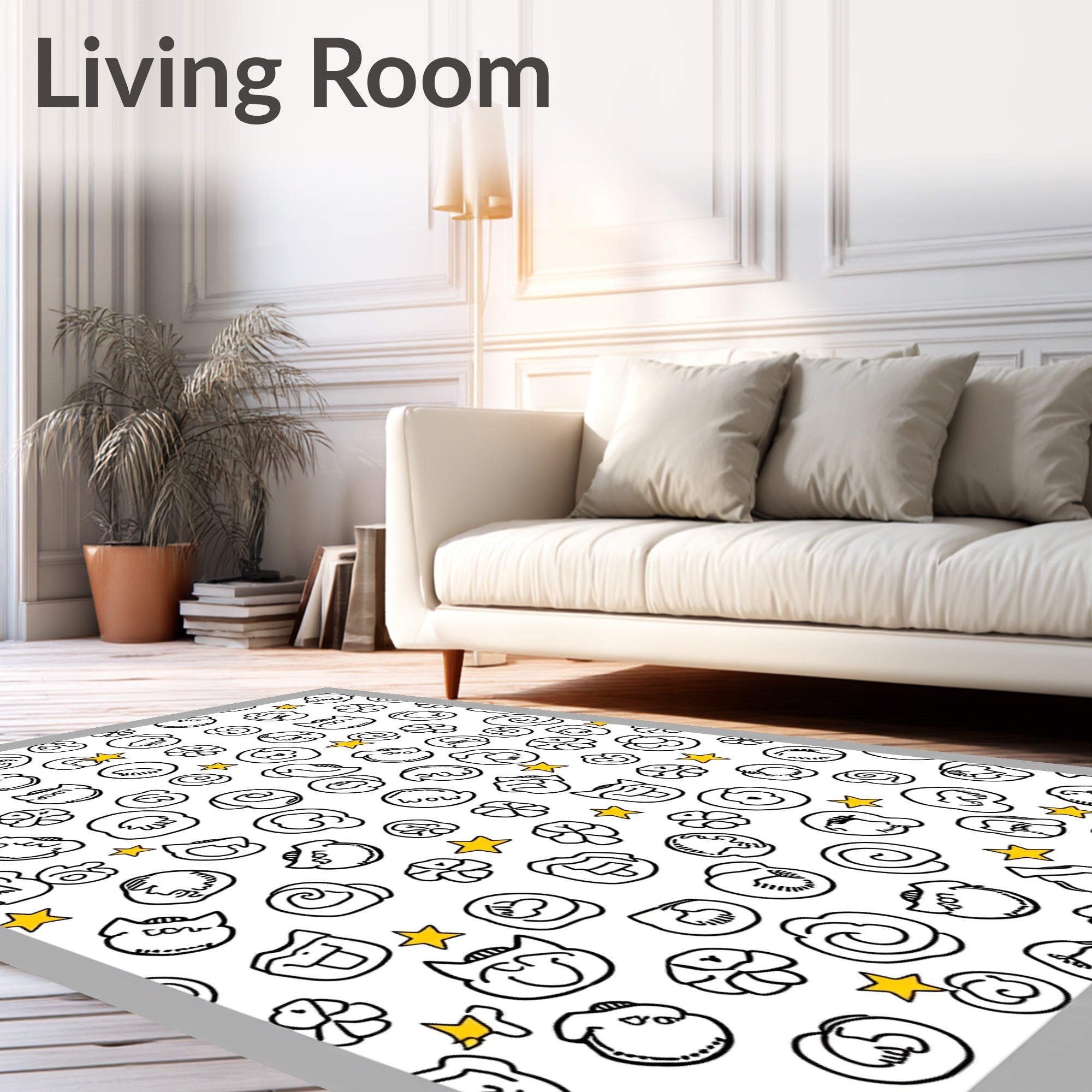 Cute Cartoon Faces Yellow Star Rug