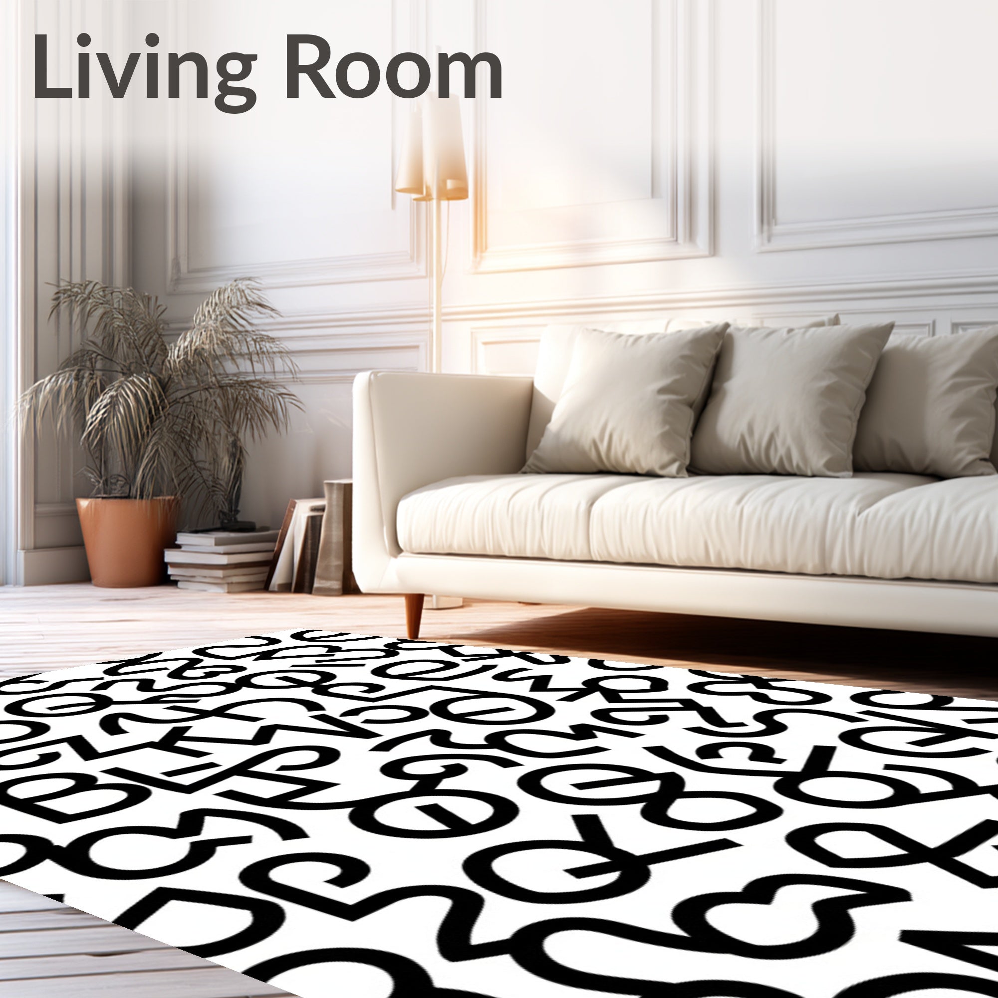 Black White Abstract Typographic Collage Rug