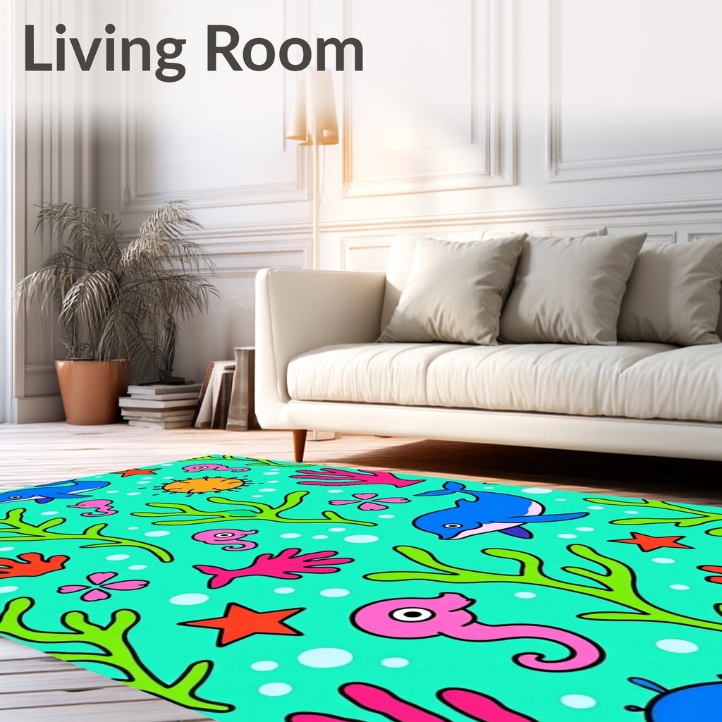 Aqua Sea Life Dolphin Seahorse Starfish Rug