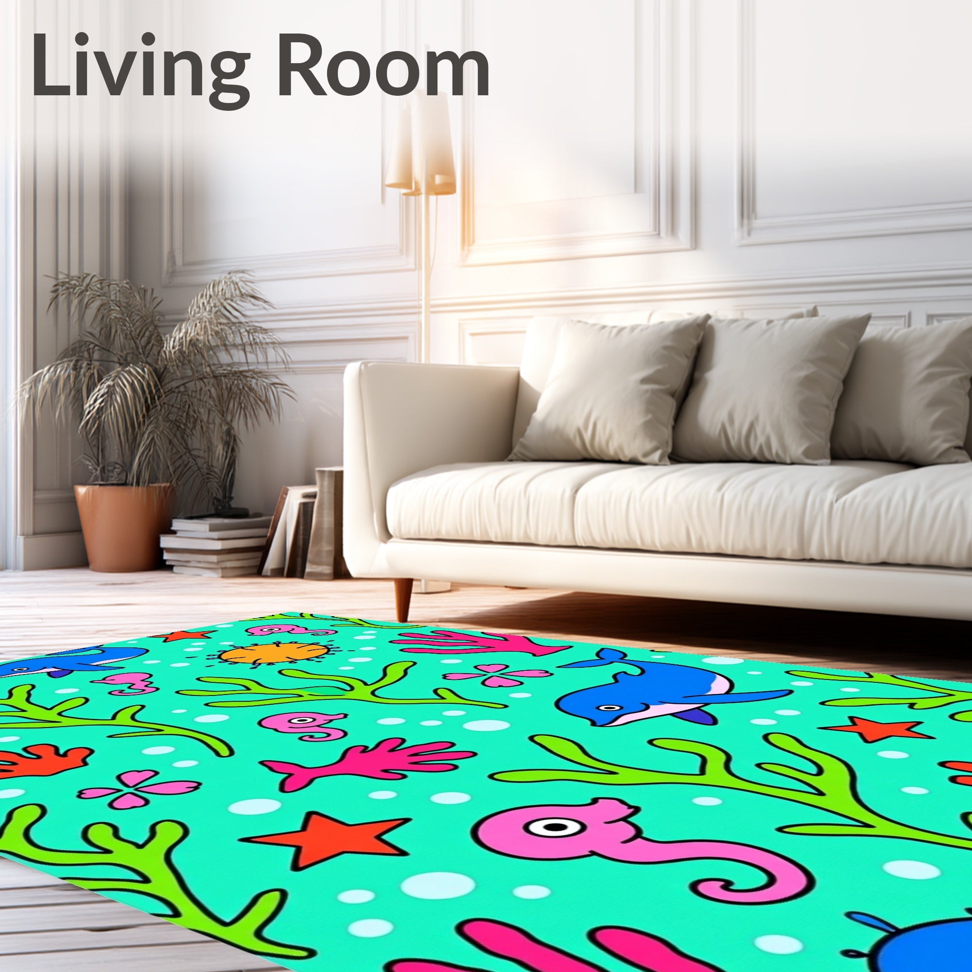 Aqua Sea Life Dolphin Seahorse Starfish Rug