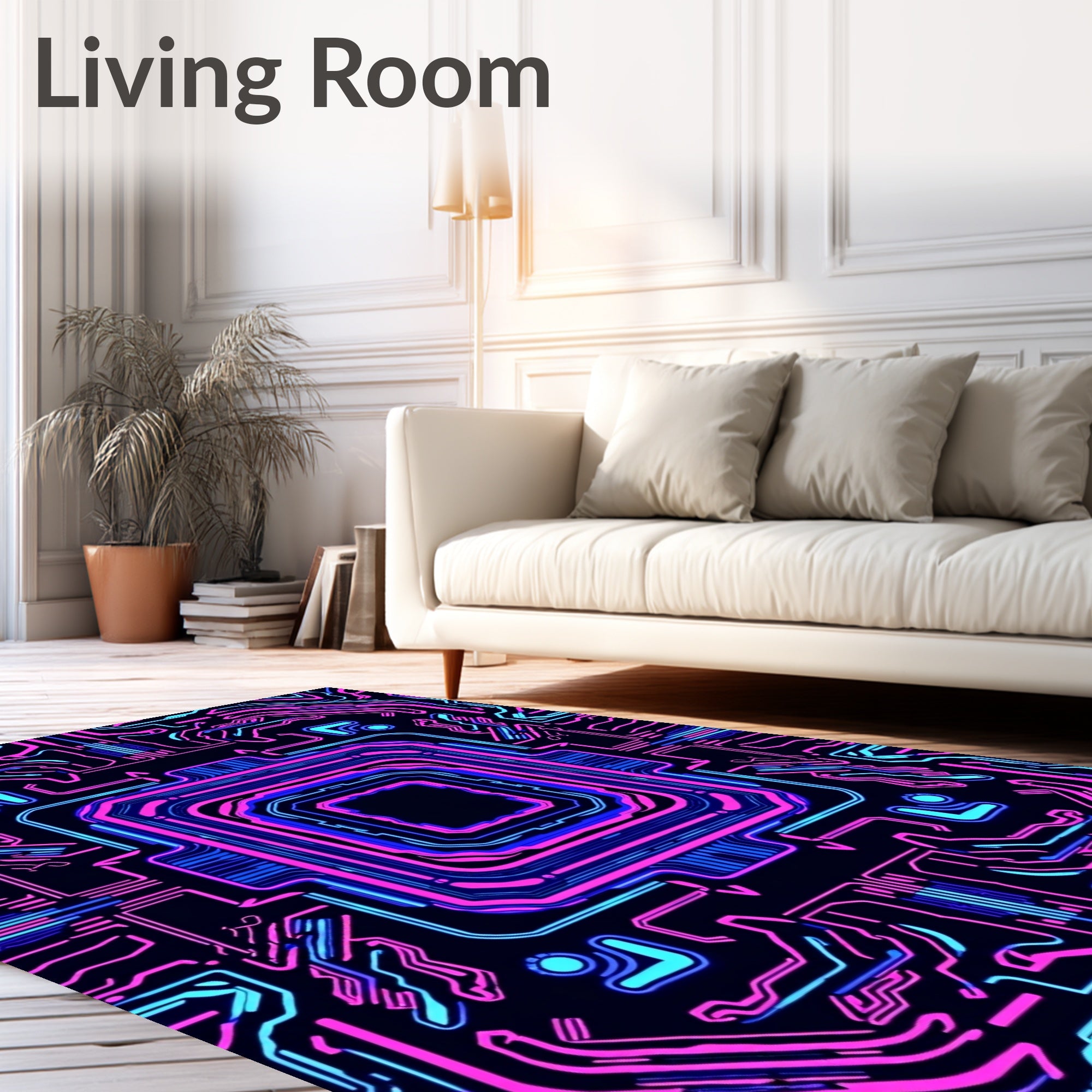 Cyberpunk Neon Circuit Board Rug