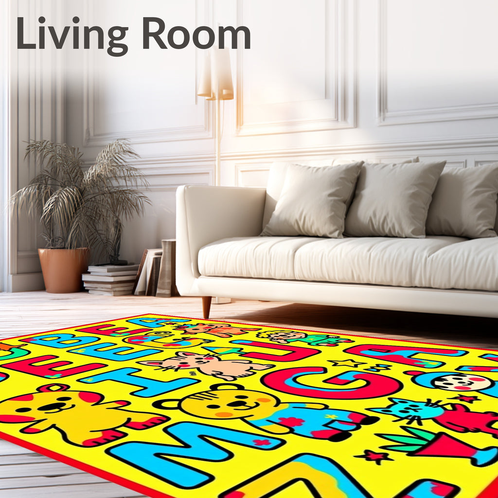 Red Blue Yellow Alphabet Animals Rug
