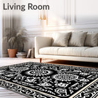 Black and White Sunburst Floral Medallion Rug