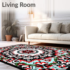 Vibrant Red Black Floral Medallion Symmetry Rug