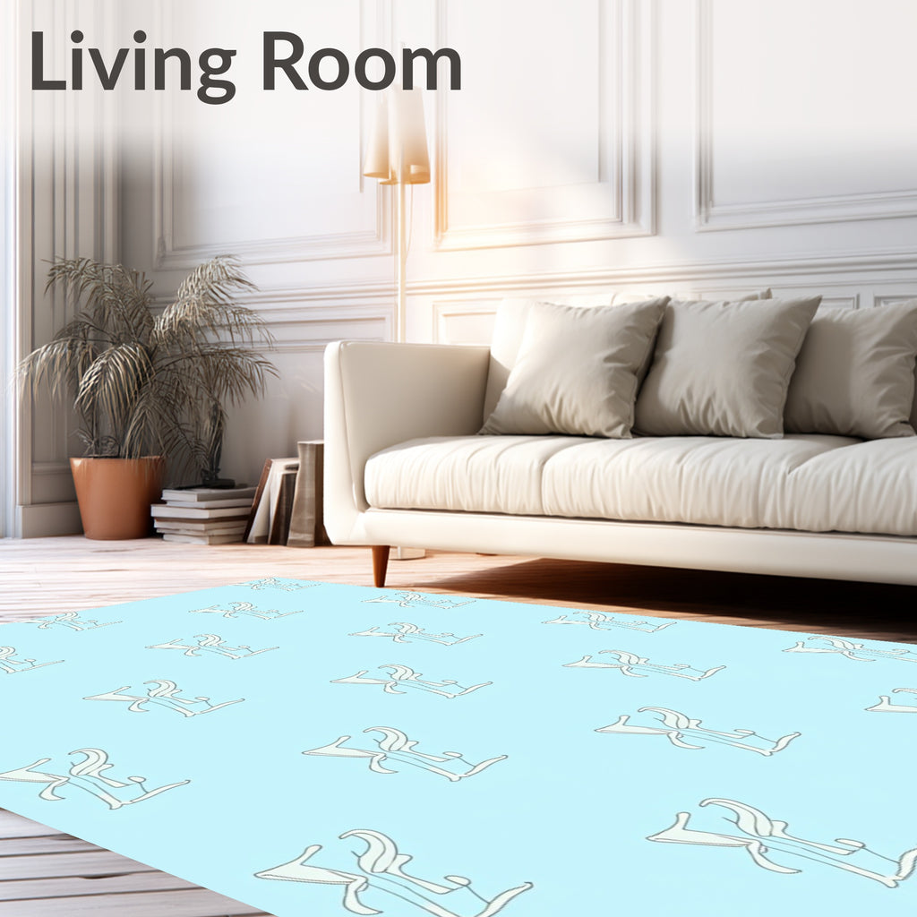 Light Blue Delicate Script Repeat Rug