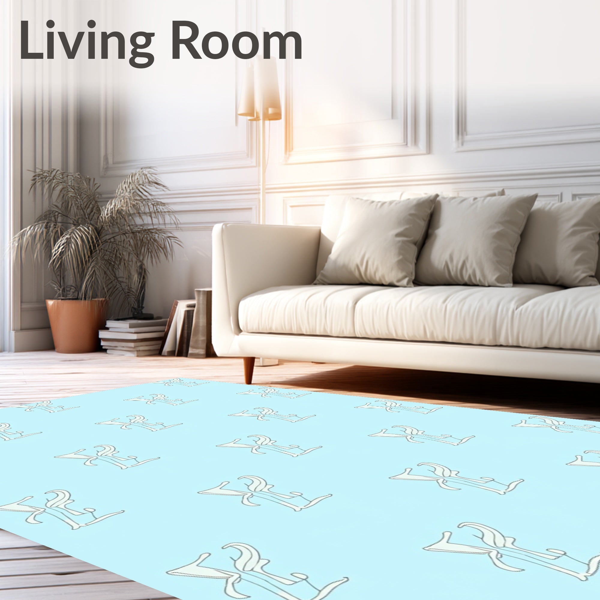 Light Blue Delicate Script Repeat Rug