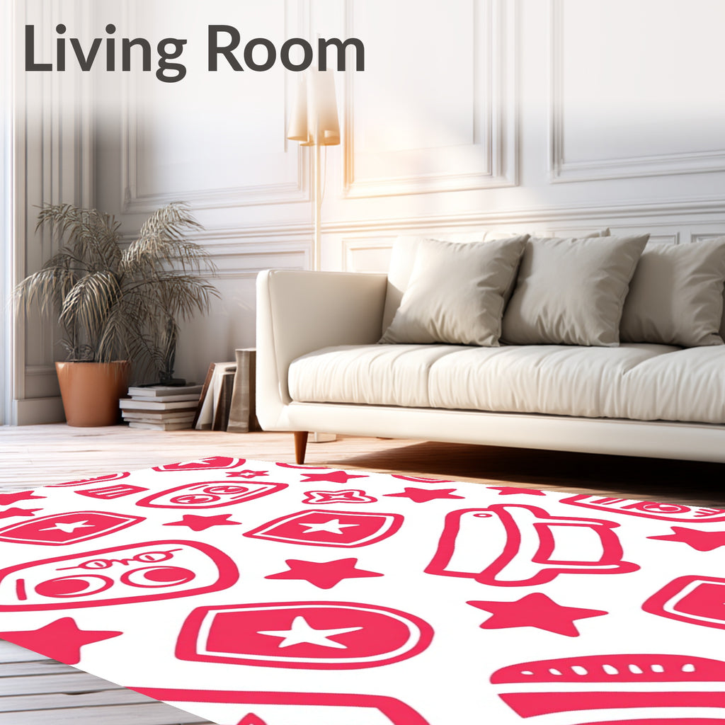 Playful Pink Star and Emblem Scatter Rug