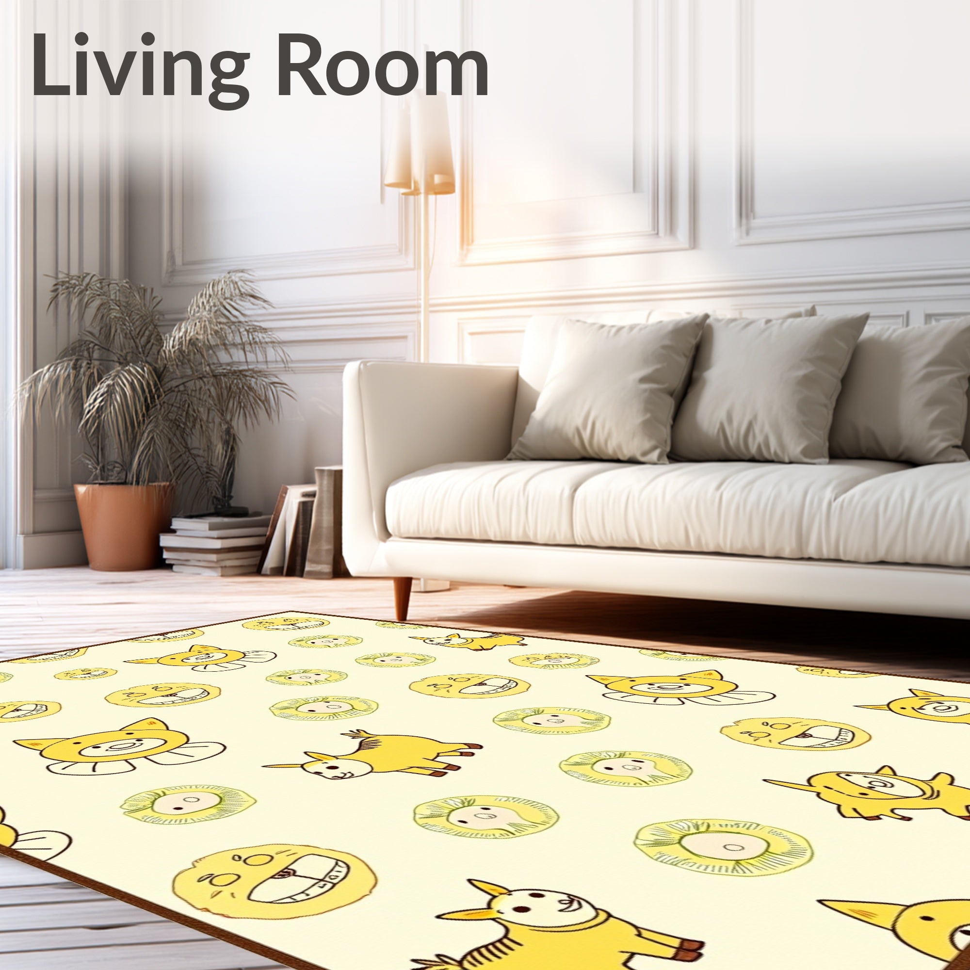 Yellow Cartoon Animal Collage Rug