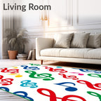 Colorful treble clef scattered throughout Rug