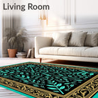 Turquoise and Gold Botanical Border Rug