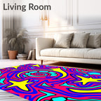 Vibrant Pink Blue Yellow Star Swirl Rug