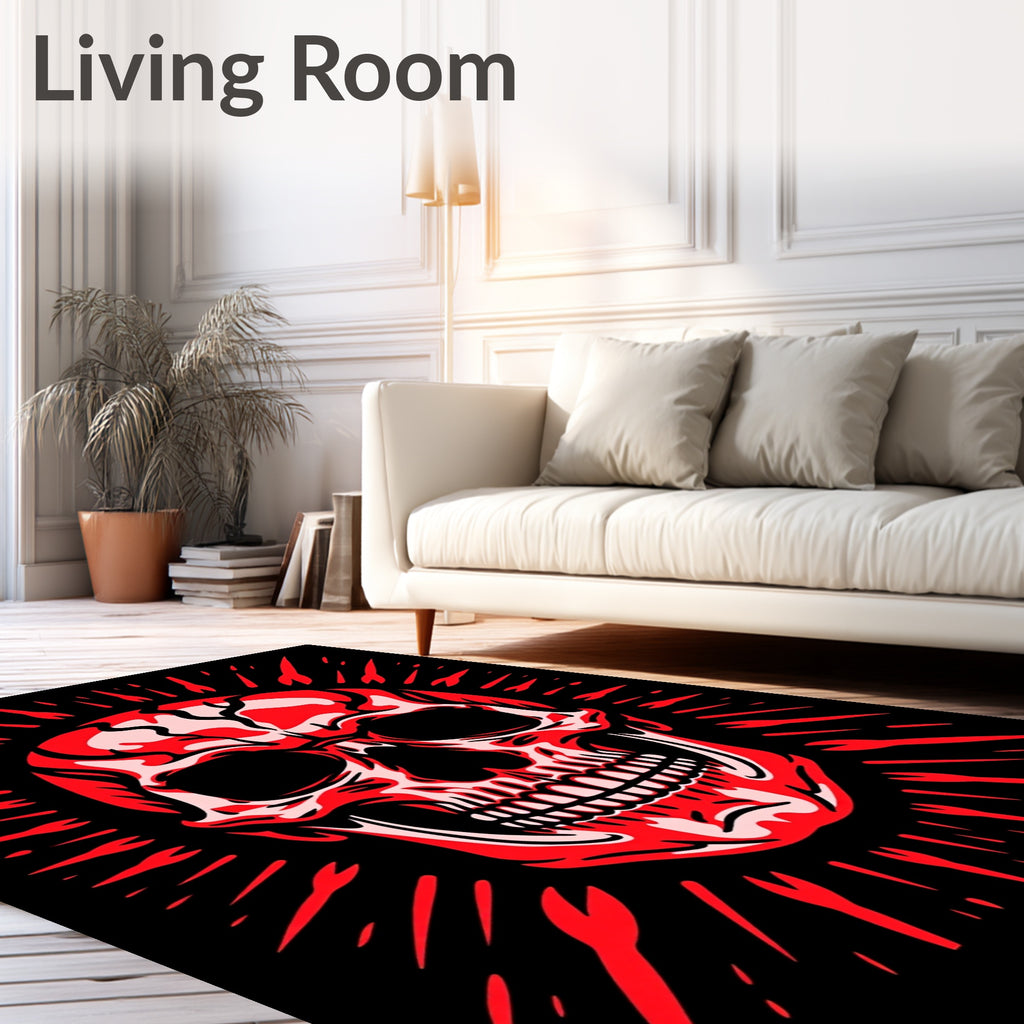 Crimson Skull Sunburst Rug