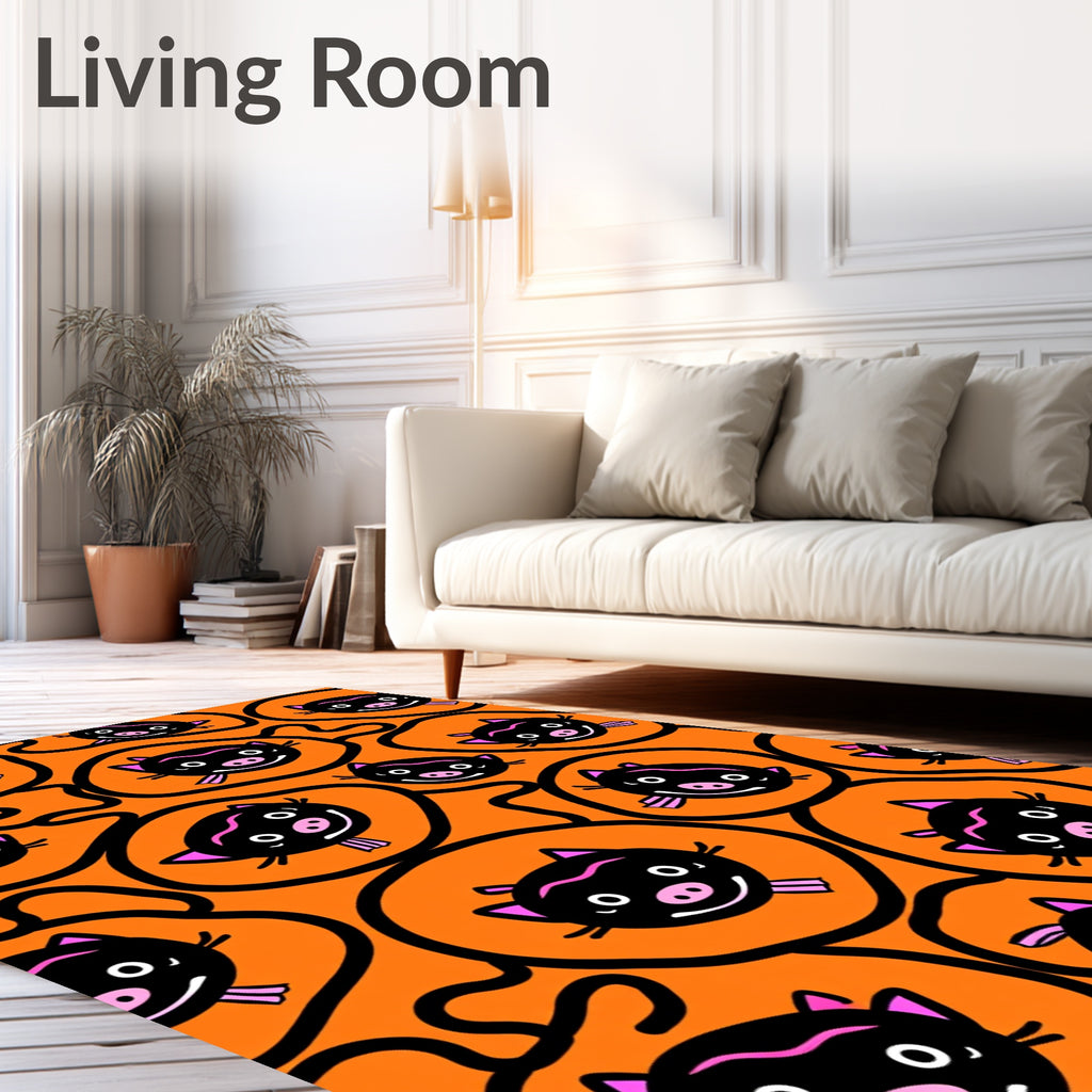 Playful Black Orange Pig Face Medallion Rug