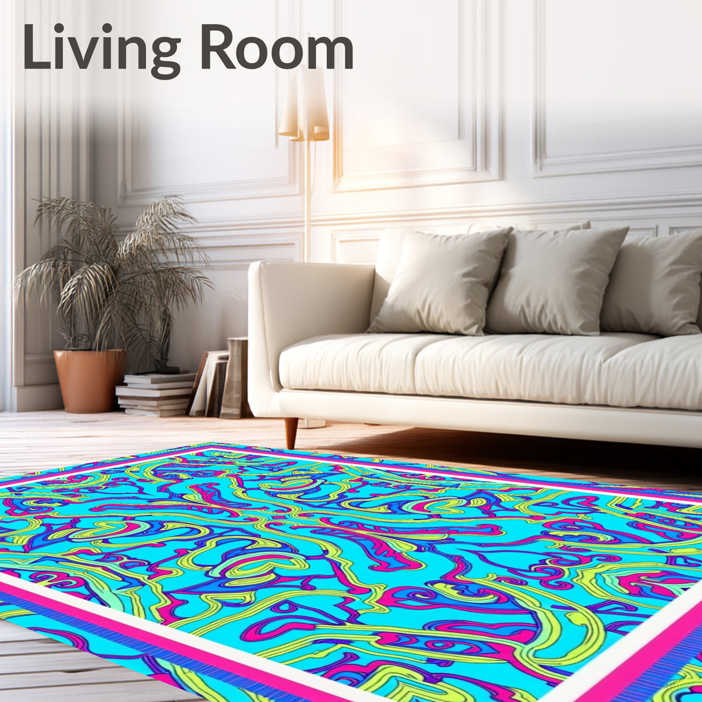 Psychedelic Swirls Blue Pink Yellow Rug