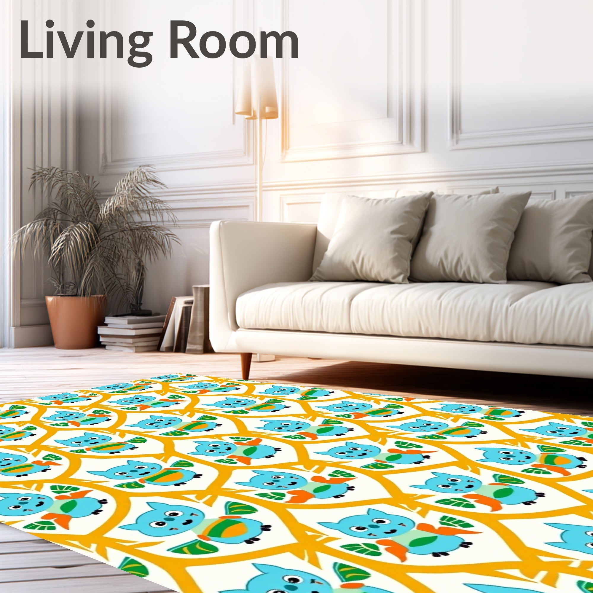 Charming Teal Owl Geometric Honeycomb Rug