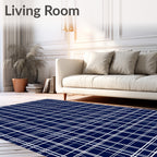 Deep Blue White Plaid Lines Rug