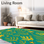 Teal Yellow Coral Starfish Illustration Rug