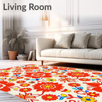 Vibrant Red Yellow Folk Floral Rug