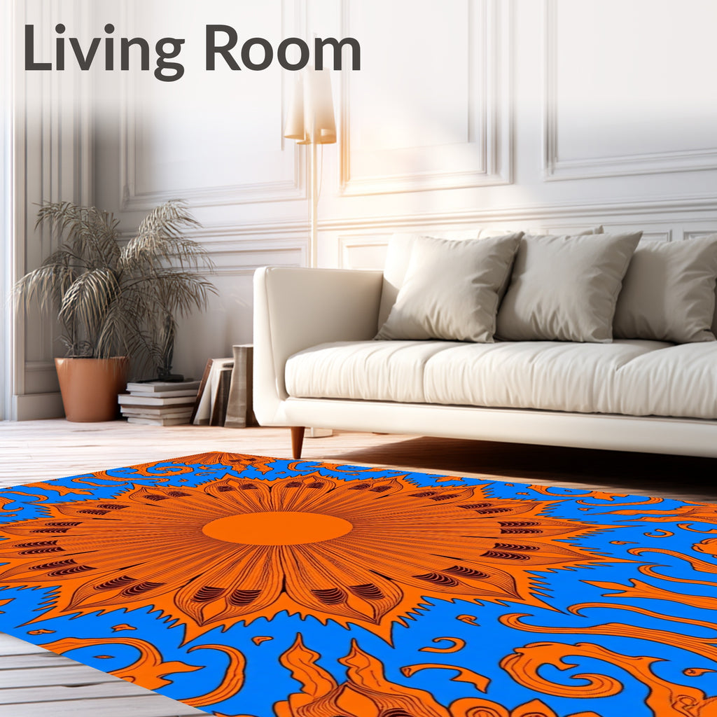 Vibrant Orange Petal Sunburst Medallion Rug