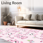 Cute Pink Bunny Heart Bird Repeat Rug