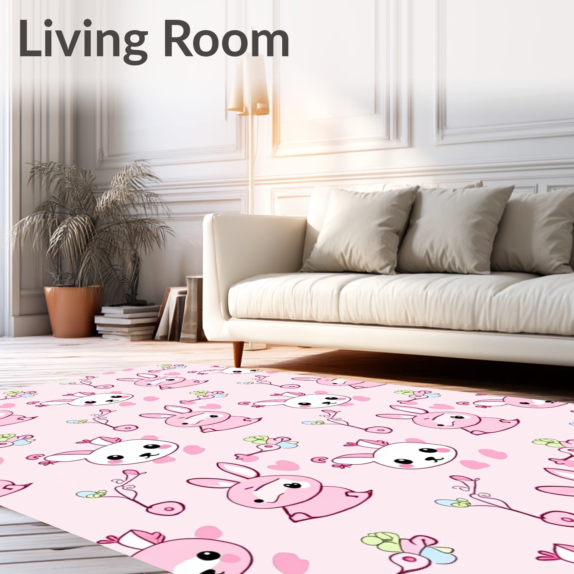 Cute Pink Bunny Heart Bird Repeat Rug